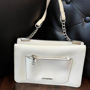Steve Madden White Pebbled Faux Leather Crossbody Chain Strap Zip Pocket